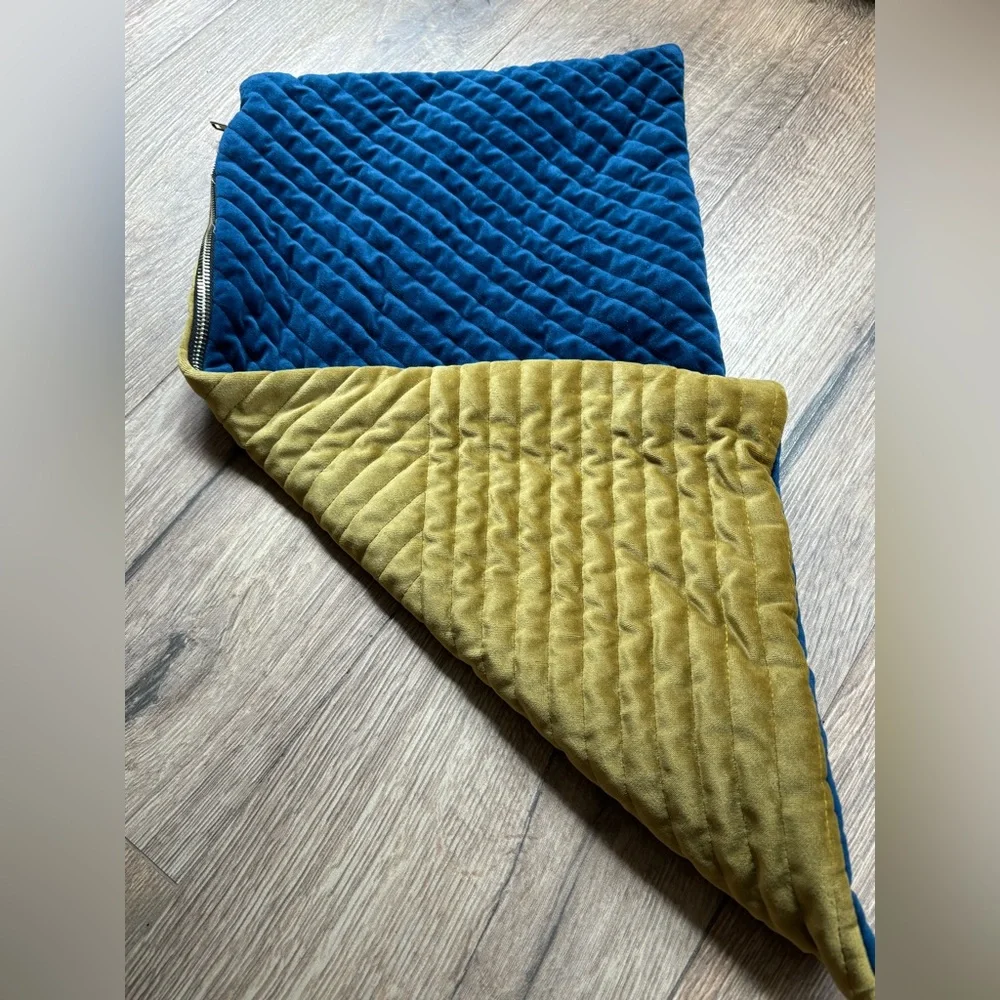 Quilted velvet navy green pillow sham rectangular 12x22 inch accent pillow